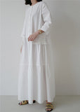 Momentlover Simple White O Neck Ruffled Patchwork Cotton Dresses Summer LY1744