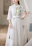 Momentlover Simple White Stand Collar Embroideried Patchwork Silk Dress Spring LY1676