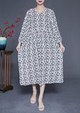 Momentlover Simple White V Neck Oversized Print Chiffon Long Dresses Spring LY1949