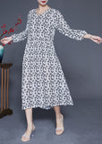 Momentlover Simple White V Neck Oversized Print Chiffon Long Dresses Spring LY1949