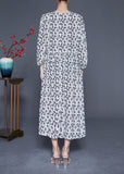 Momentlover Simple White V Neck Oversized Print Chiffon Long Dresses Spring LY1949