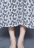 Momentlover Simple White V Neck Oversized Print Chiffon Long Dresses Spring LY1949