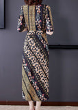 Momentlover Slim Fit V Neck Cinched Print Chiffon Long Dress Summer LY1695