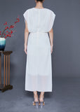 Momentlover Slim Fit White V Neck Asymmetrical Cross Chiffon Holiday Dress Summer LY1774