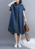 Momentlover Style Blue Oversized Pocket Cotton Denim Shirt Dress Short Sleeve LY1569