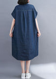Momentlover Style Blue Oversized Pocket Cotton Denim Shirt Dress Short Sleeve LY1569