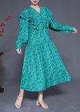 Momentlover Style Blue Ruffles Patchwork Exra Large Hem Long Dress Spring LY1977