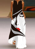Momentlover Style Colorblock V Neck Print Chiffon Dress Summer LY1929