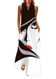 Momentlover Style Colorblock V Neck Print Chiffon Dress Summer LY1929