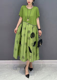 Momentlover Style Green O-Neck Patchwork Floral Cotton Long Dress Summer LY1574