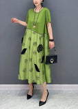 Momentlover Style Green O-Neck Patchwork Floral Cotton Long Dress Summer LY1574