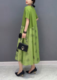 Momentlover Style Green O-Neck Patchwork Floral Cotton Long Dress Summer LY1574