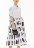 Momentlover Style White Peter Pan Collar Geometric Patchwork Cotton Dress Summer LY1159