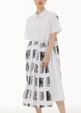 Momentlover Style White Peter Pan Collar Geometric Patchwork Cotton Dress Summer LY1159