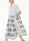 Momentlover Style White Peter Pan Collar Geometric Patchwork Cotton Dress Summer LY1159
