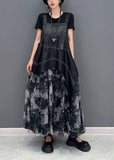 Momentlover Stylish Black Asymmetrical Patchwork Exra Large Hem Chiffon Strap Dress Summer LY1597