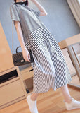 Momentlover Stylish Black Peter Pan Collar Patchwork Striped Cotton Shirt Dress Summer LY1416