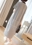 Momentlover Stylish Black Peter Pan Collar Patchwork Striped Cotton Shirt Dress Summer LY1416