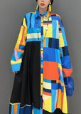 Momentlover Stylish Blue Oversized Patchwork Exra Large Hem Cotton Shirt Dress Spring LY1661