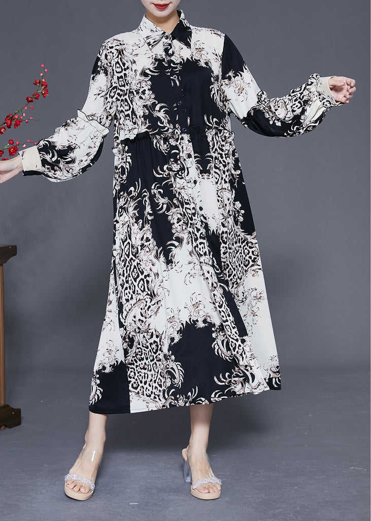 Momentlover Stylish Colorblock Ruffled Oversized Print Chiffon Shirt Dress Spring LY1976