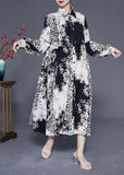 Momentlover Stylish Colorblock Ruffled Oversized Print Chiffon Shirt Dress Spring LY1976