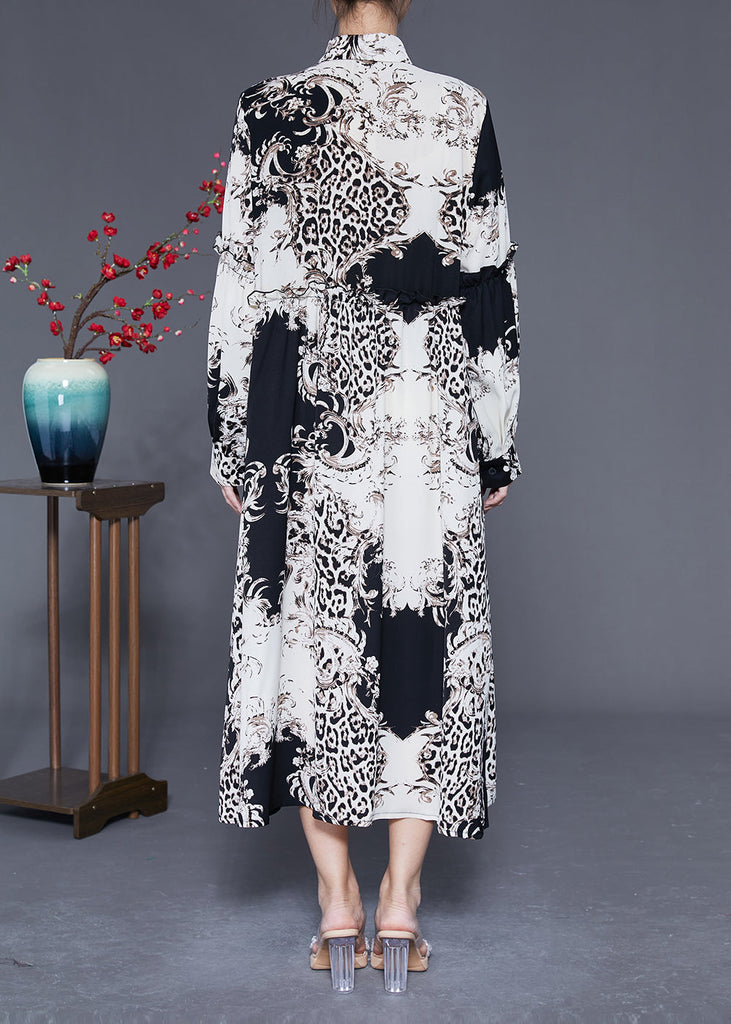 Momentlover Stylish Colorblock Ruffled Oversized Print Chiffon Shirt Dress Spring LY1976