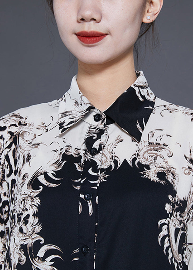Momentlover Stylish Colorblock Ruffled Oversized Print Chiffon Shirt Dress Spring LY1976