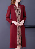 Momentlover Stylish Mulberry V Neck Patchwork Embroideried Silk Fake Two Piece Dress Bracelet Sleeve LY1699