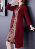 Momentlover Stylish Mulberry V Neck Patchwork Embroideried Silk Fake Two Piece Dress Bracelet Sleeve LY1699