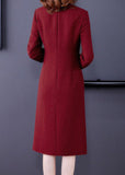 Momentlover Stylish Mulberry V Neck Patchwork Embroideried Silk Fake Two Piece Dress Bracelet Sleeve LY1699