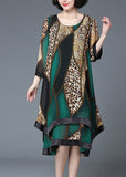 Momentlover Stylish Red O-Neck Asymmetrical Print Patchwork Layered Maxi Dress Spring LY1764