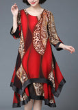 Momentlover Stylish Red O-Neck Asymmetrical Print Patchwork Layered Maxi Dress Spring LY1764