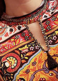 Momentlover Stylish Yellow Print Patchwork Side Open Silk Dress Spring LY1676