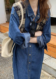 Momentlover Unique Blue Peter Pan Collar Patchwork Denim Shirts Dresses Spring LY1774