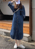 Momentlover Unique Blue Peter Pan Collar Patchwork Denim Shirts Dresses Spring LY1774