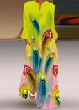 Momentlover Unique Butterfly Print Pockets Chiffon Maxi Dresses Long Sleeve LY1927