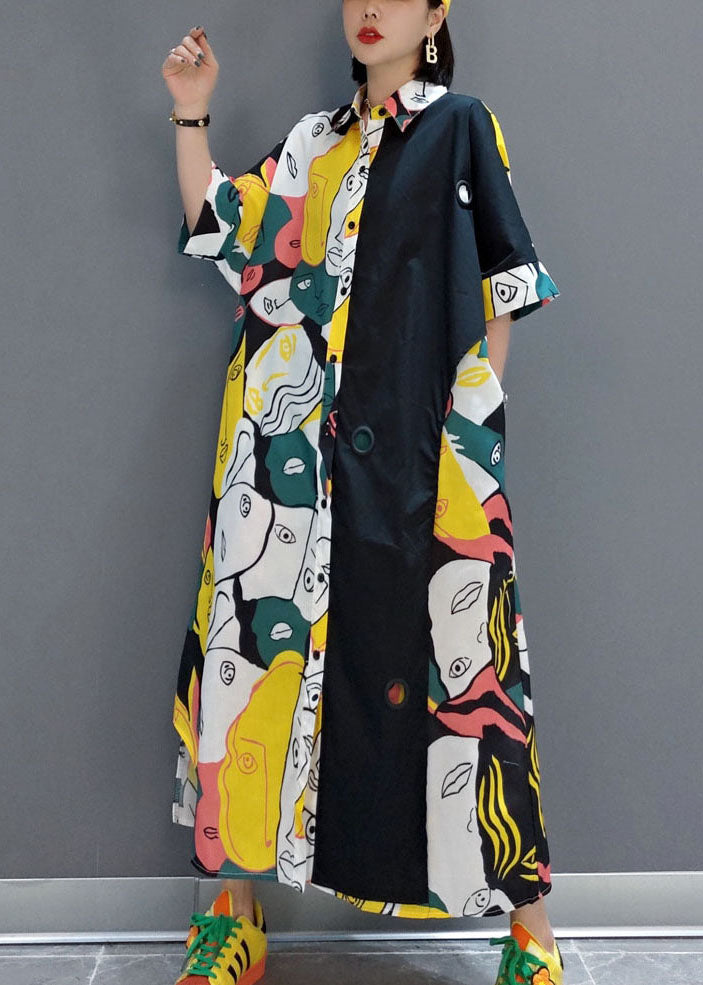Momentlover Unique Colorblock Asymmetrical Print Original Design Cotton Dresses Summer LY1655