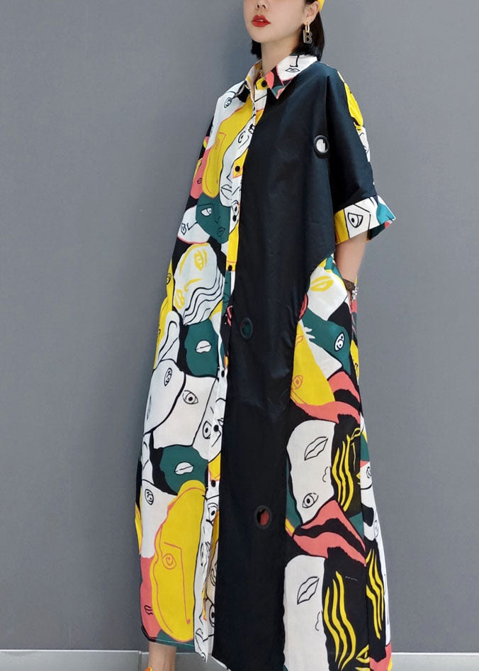 Momentlover Unique Colorblock Asymmetrical Print Original Design Cotton Dresses Summer LY1655