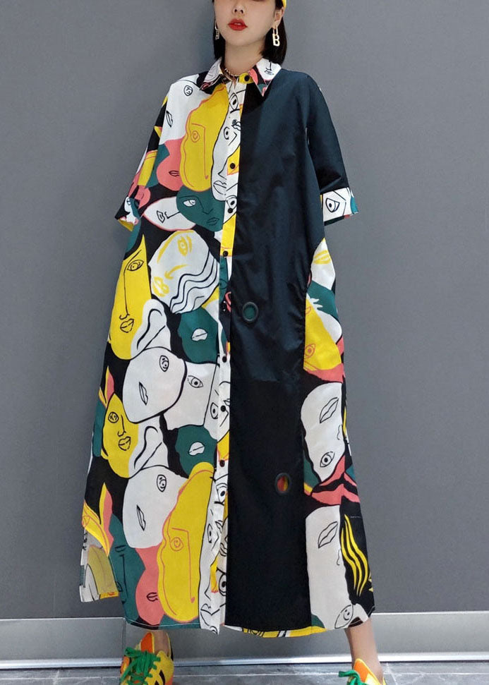 Momentlover Unique Colorblock Asymmetrical Print Original Design Cotton Dresses Summer LY1655