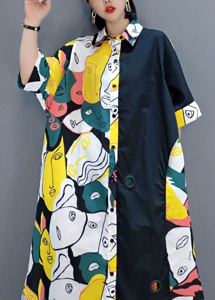 Momentlover Unique Colorblock Asymmetrical Print Original Design Cotton Dresses Summer LY1655
