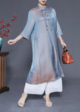 Momentlover Unique Light Blue Stand Collar Tassel Gradient Color Silk Dresses Bracelet Sleeve LY1959