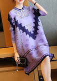 Momentlover Unique Purple Stand Collar Print Party Dress Half Sleeve LY1459