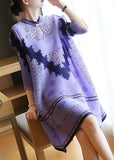 Momentlover Unique Purple Stand Collar Print Party Dress Half Sleeve LY1459