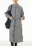 Momentlover Unique White Peter Pan Collar Striped Pockets Patchwork Cotton Shirts Dress Spring LY1162