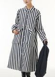 Momentlover Unique White Peter Pan Collar Striped Pockets Patchwork Cotton Shirts Dress Spring LY1162