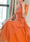 Momentlover Vintage Orange Embroideried Side Open Silk Dresses Summer LY1717