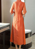 Momentlover Vintage Orange Embroideried Side Open Silk Dresses Summer LY1717