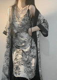 Momentlover Vintage V Neck Print Ice Silk Pajamas Robe And Slip Dress Two Piece Set Summer LY1912
