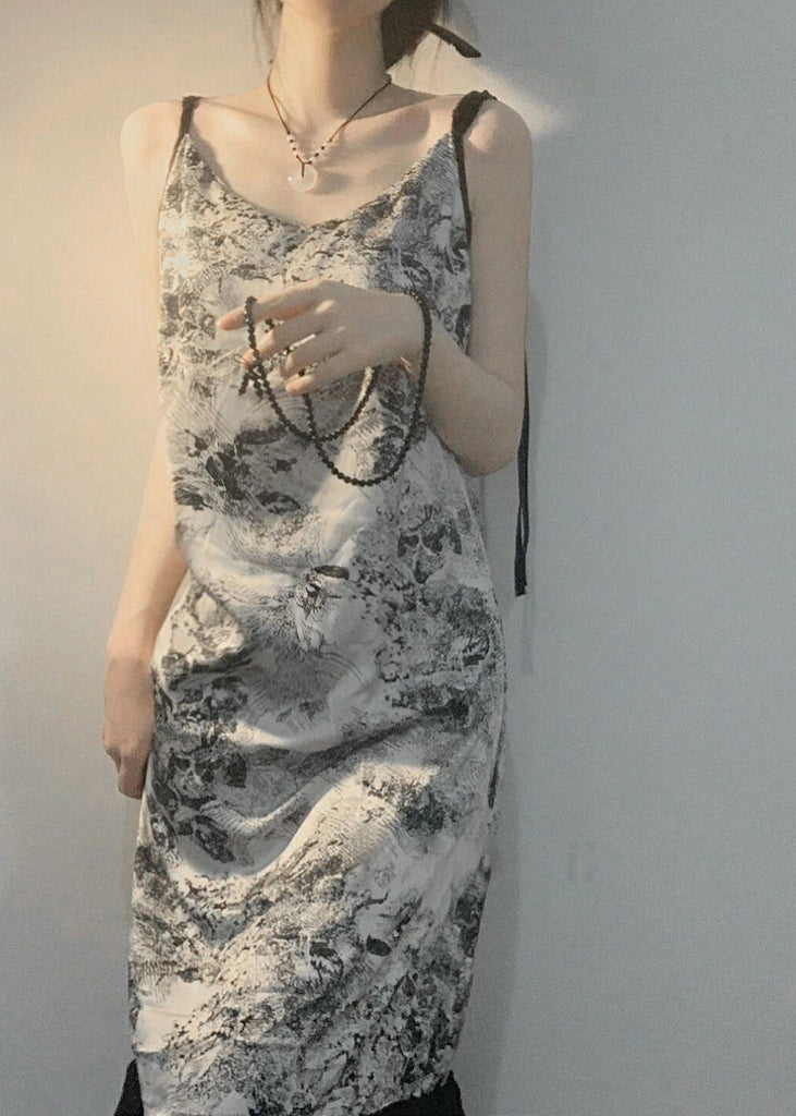 Momentlover Vintage V Neck Print Ice Silk Pajamas Robe And Slip Dress Two Piece Set Summer LY1912
