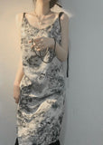 Momentlover Vintage V Neck Print Ice Silk Pajamas Robe And Slip Dress Two Piece Set Summer LY1912